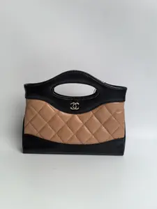 Pre-owned CHANEL leather Top Handle Bag 31 Nano Shopper Bag Two Tone Caramel Black【BF 12Z】