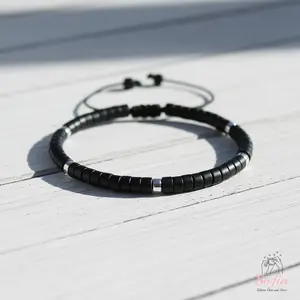Sofia Natural Black Onyx Beaded Bracelet Black Crystal Braided Dainty Bracelet Handmade Boho Style for Daily Use Minimalist
