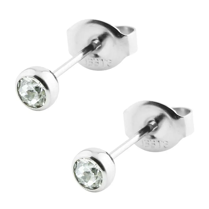Clear Bezel CZ Stainless Steel Stud Earrings