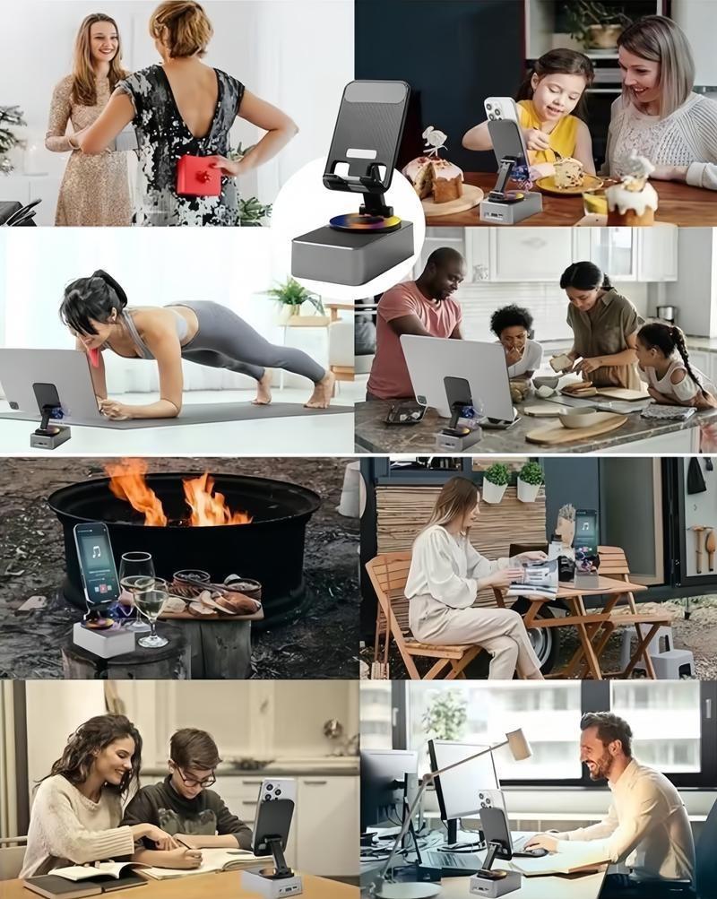 2026 New 5-in-1 Wireless Audio Bluetooth Speaker multipurpose multi-function Phone Holder Emergency Rechargeable with Colorful Ambient Light 300° Foldable for Tablet iPhone Android  Gifts for Men Women Wireless Induction Bluetooth Speaker Stand