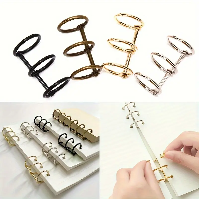 6pcs of 3-Ring Metal Loose Leaf Binders, Book Rings with Deduction Hinges, Used for Travel Diaries, Photo Albums, Notebooks, Binding Book Spines