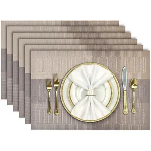 Placemats, Set of 6, Heat Resistant, Washable PVC, Woven Vinyl Plastic, for Dining Table, Non-Slip Stain Resistant, Easy to Clean