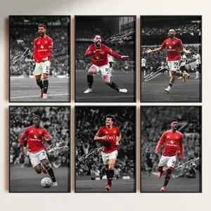 Manchester United Signed Poster, Bruno Fernandes, Matheus Cunha, Bryan Mbeumo, Kobbie Mainoo, Harry Maguire, Amad ( Unframed-Print Only )