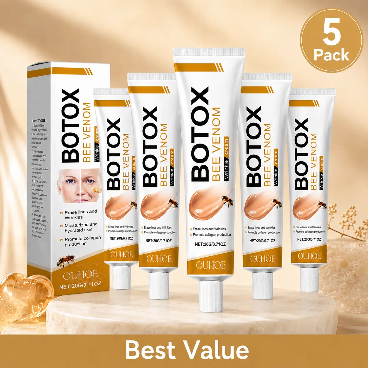Advanced Bee Venom Serum, Botox-Like Anti-Wrinkle & Firming Moisturizer for Skin Transformation, Hydrates with Hyaluronic Acid, For All Skin Types, Hydrate, Advanced Serum