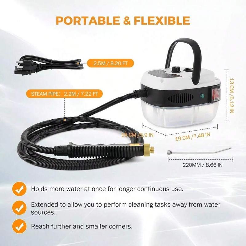 Handheld Steam Cleaner, 2500W Hand-Held High Pressure Portable Cleaning Machine With 3 Brush, High Temperature Steamer For Home Use, Kitchen, Furniture, Bathroom, Car (White)