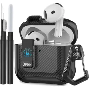 Compatible with AirPods 4 Case Cover with Cleaner Kit, Secure Lock Clip Cool Rugged Case for Airpods 4th Generation 2024, Hard TPU Protective Cover for New Airpod 4 Charging Case