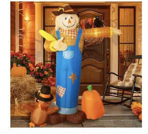 Nervure 7FT Thanksgiving Scarecrow Inflatable - Inflatable Thanksgiving Yard Decorations with Turkey and Pumpkin - Fall Outdoor Blow Up with LED Lights and Inflatable Patch for Garden Lawn Decor