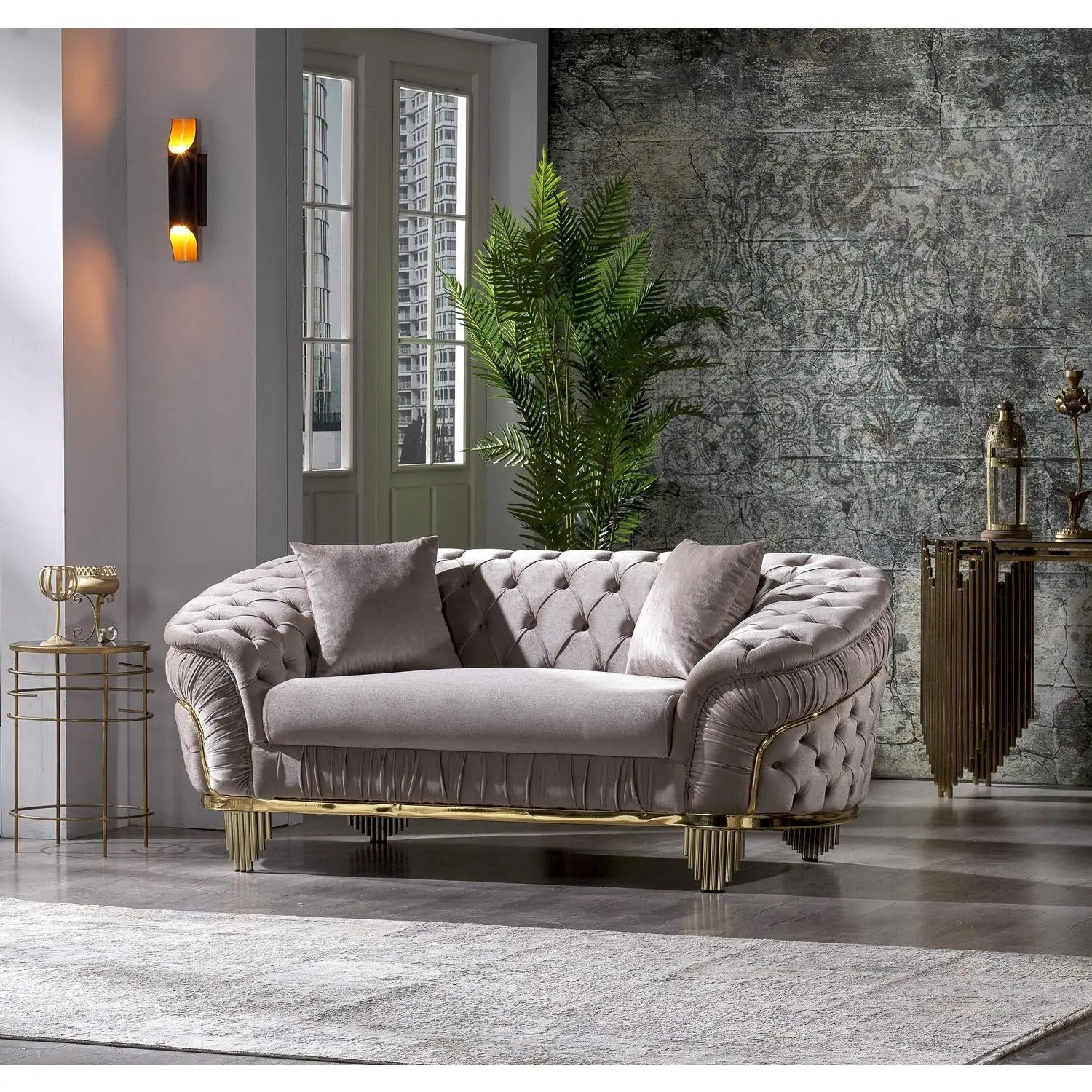 Summervibes Vanessa Loveseat, Taupe Modern Luxury Velvet Upholstered Couch, Solid Wood Frame, Tufted Surface, Coil Springs Construction, Modern Sofas Set for Living Room, Upholstered Couches