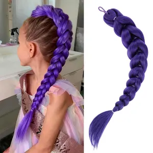 24 inch Purple Braids Ponytail Hair Pre Braiding Hair with Tie Synthetic Purple Hair Extensions for Halloween Costume Cosplay(24inch Braids Ponytail)