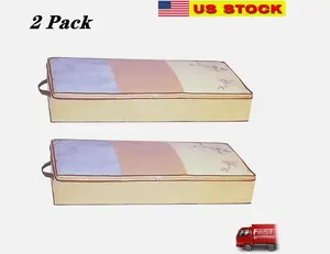 2 pack Flexible Zippered Under Bed Storage Bag Fabric Underbed Clothes Storage