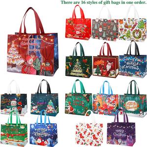 16PCS Christmas Gift Bags With Assorted Patterns. Reusable Non - Woven, Handle - Equipped. Ideal For New Year & Christmas Decor, Perfect For Holiday Gifting.Box Packs heavy-duty storage tote foldable shopping tote Water-Resistant market trip