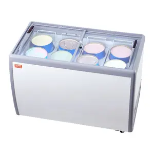 VEVOR Commercial Ice Cream Display Case, 16.3 Cu. ft Chest Freezer, Mobile Glass Top Deep Freezer, Restaurant Gelato Dipping Cabinet with 5 Wire Baskets, 2 Sliding Glass Doosr, Locking Casters, White