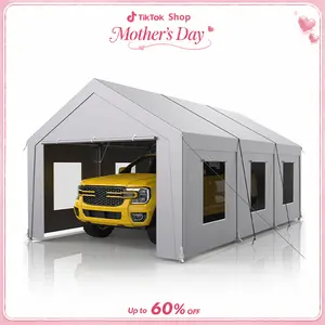Carport 12x20 ft Heavy Duty, Car Port with Reinforced Steel Frame and 6 Roll-up Windows, Portable Garage with Removable Sidewalls, Water-Proof All-Season Car Canopy for Boat, Truck, Light Grey tiktokshopspringglowup