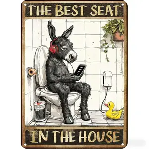 Humorous Donkey Theme Bathroom Sign Wall Decor 8X12 Inches for Farmhouse Restroom and Donkey Enthusiasts