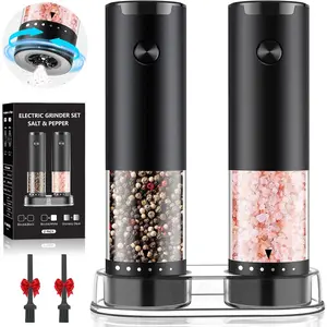 Electric Salt and Pepper Grinder Set, Automatic Salt and Pepper shakers with Upgraded 6-Level External Adjustable Coarseness, Battery Operated, Larger Capacity with Led for Home Kitchen (Black/Black)