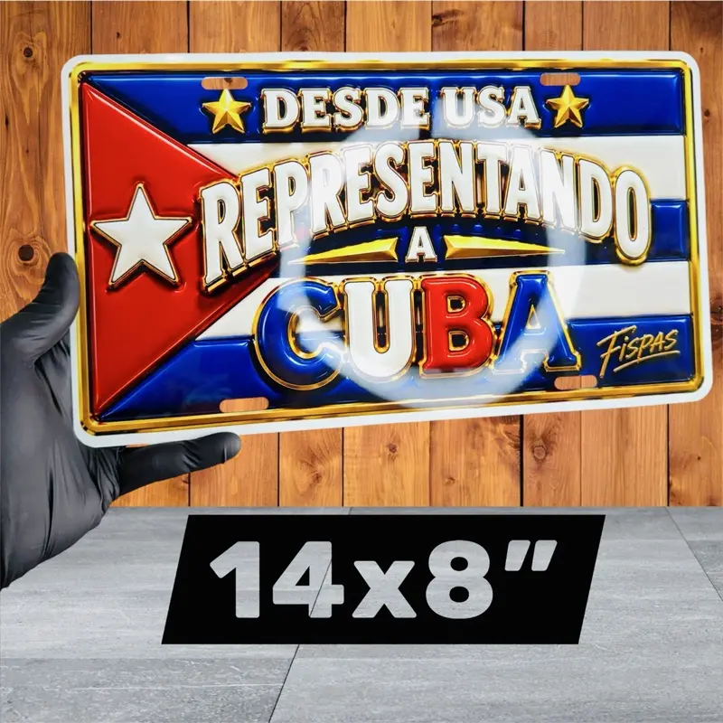 Fispas Premium 14"x8" Commemorative Car Exterior Plaque, Cuban Flag Design for Pride & Cultural Display, Shipped from USA
