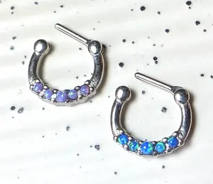 1pc 100% SURGICAL STEEL Five-Opal Septum Clicker 16g Nose Ring
