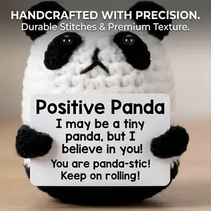 Handmade Crochet Positive Panda Plush | Cute Knitted Panda Doll Soft Stress Relief Toy | Motivational Emotional Support Plushie | Perfect Gift for Birthday Christmas Graduation | Cute Desk Decor Bag Charm Keychain #fyp #cute #panda #hand #giftideas