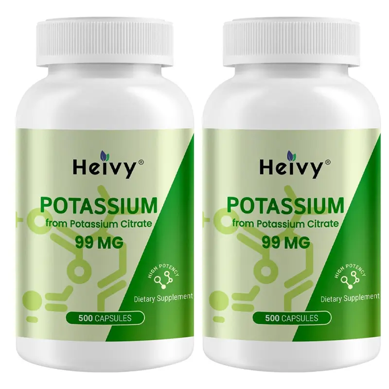Heivy Potassium Citrate is available in 2 packs it is a potassium and mineral supplement that supports electrolyte balance, and is vegan and gluten-free.