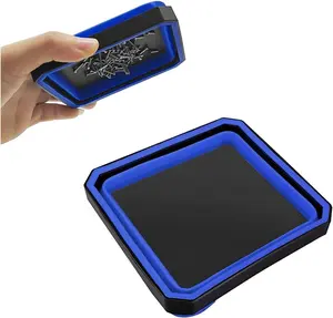 Foldable magnetic parts tray, square silicone tool tray, foldable small metal parts storage bowl for screws, bolts, nuts, washers (blue) Tool Organizer Tool Holder