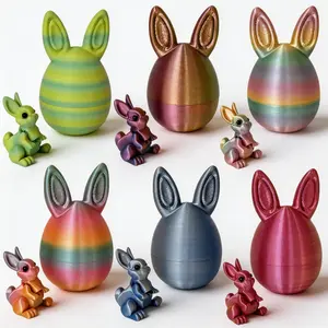 6PCS 3D Printed Easter Eggs Set with Articulated Rabbit Inside, Prefilled Surprise Eggs for Easter Basket Stuffers, Reusable Collectible Toys for Easter Egg Hunt & Party Favors (BunnyInside)