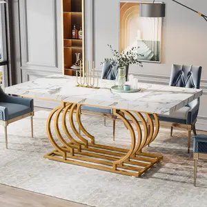 Tribesigns 63" Modern Large Wood Dining Table with Geometric Frame