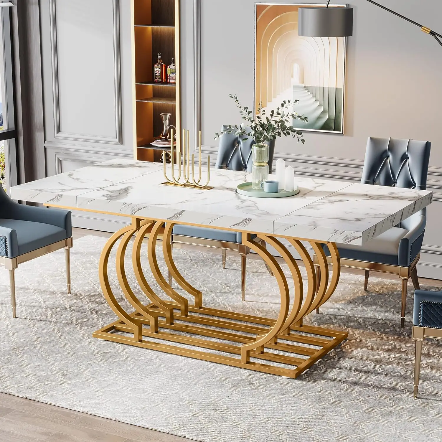Tribesigns 63" Modern Large Wood Dining Table with Geometric Frame