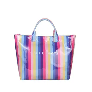 Personalized embroidery high-value lightweight handbag commuting large-capacity portable striped tote bag