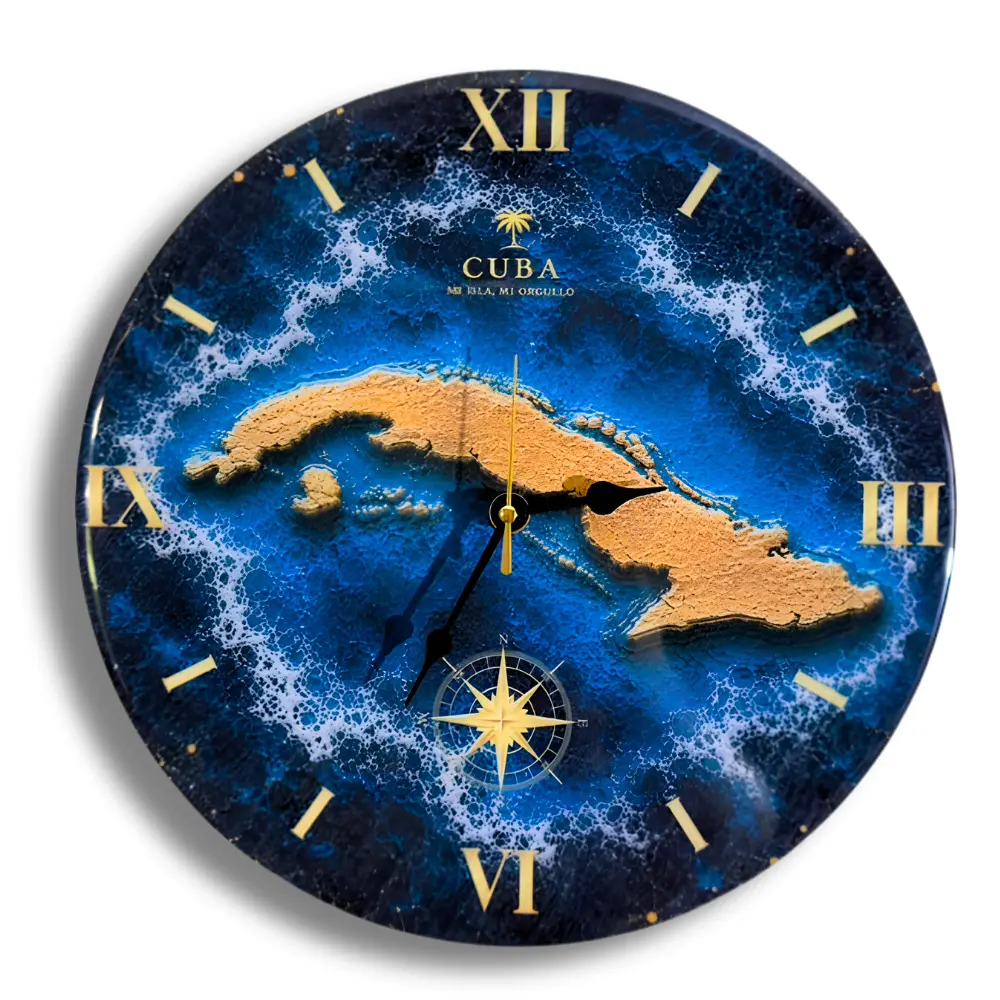 Cuba Decorative Wall Clock 12x12 Inch MDF with Glossy Epoxy Resin Finish