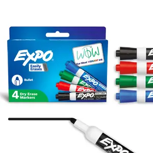 EXPO Dry Erase Markers, Low Odor Ink, Assorted Colors, Bullet Tip, 4 Count