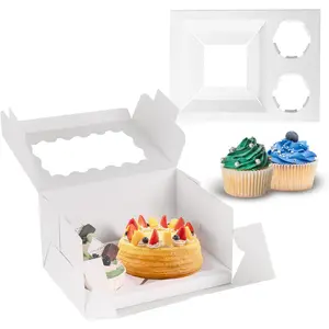 16 Packs Bento Cake and Cupcake Clear Lid with 2 Cupcake Holes, Cake and Cupcake Boxes, Pastry Bento Box with Cupcake Insert for Family Birthday Party Mother's day(1+2/16Pcs)