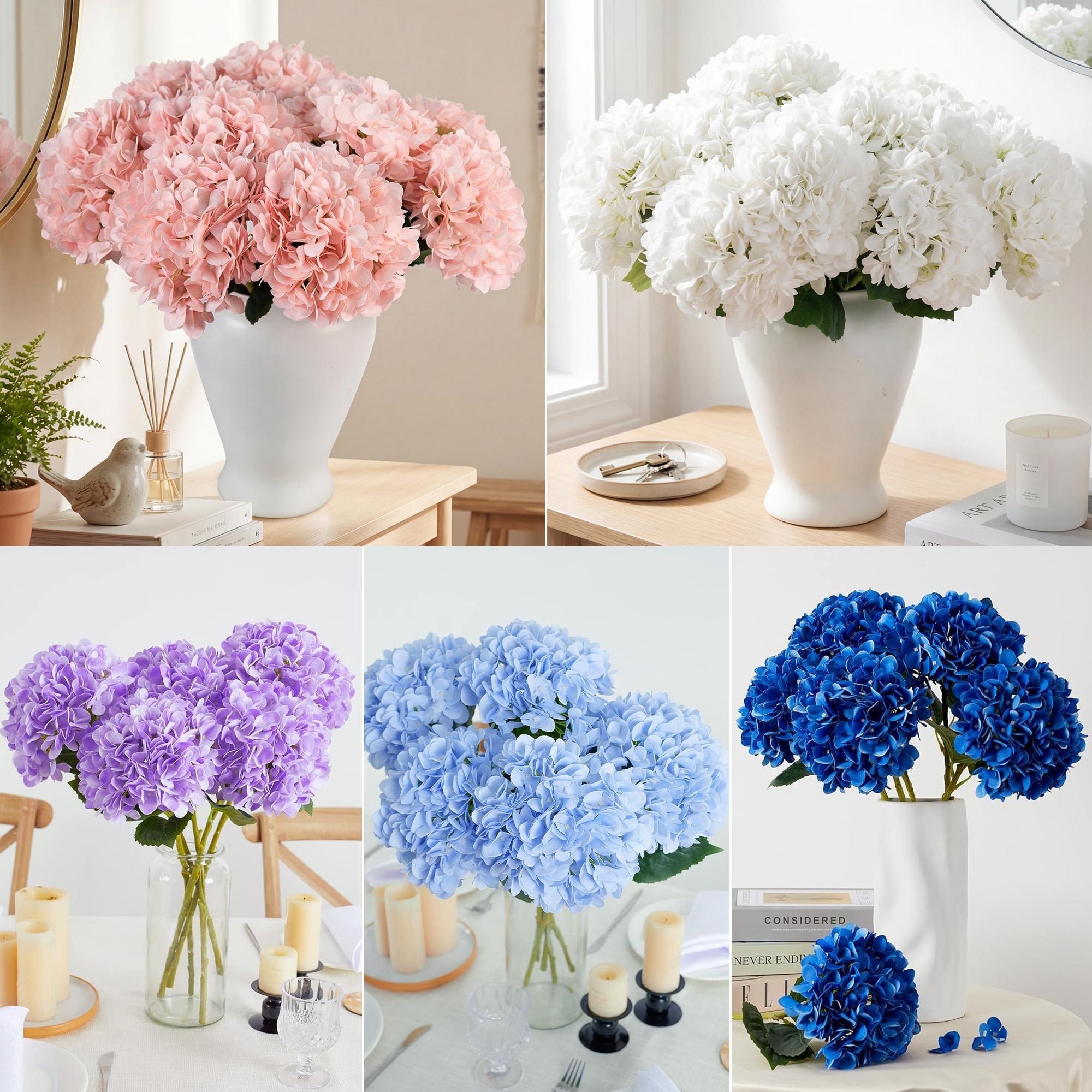 Faux Silk Hydrangea Flowers, 5/10 Pcs Artificial Hydrangea Bouquet, Real Touch Fake Floral Decor for Home Living Room Bedroom Dining Room, Wedding Party Baby Shower Arrangements, Artificial Plants Flower Set