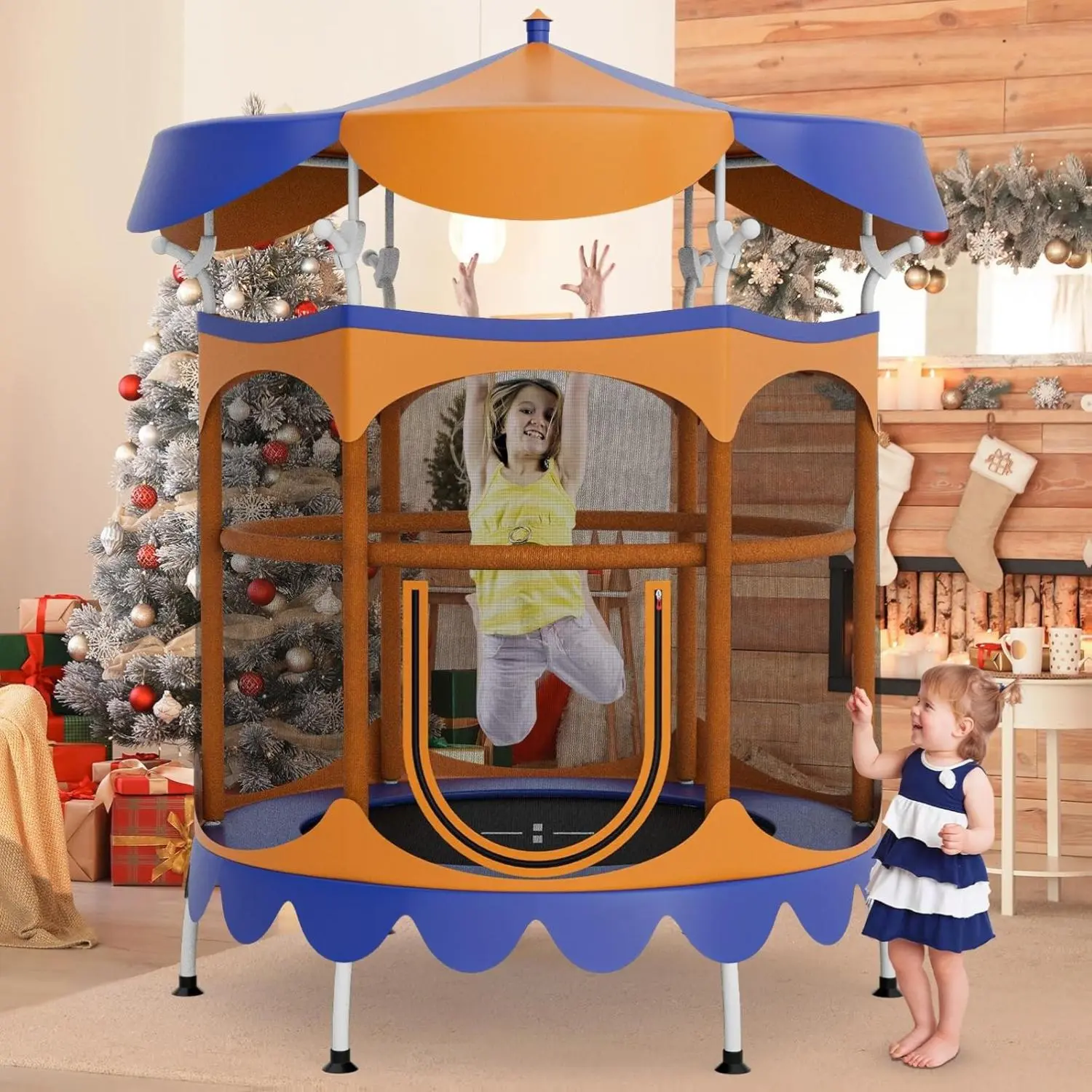 Costzon 64" Toddler Jump Trampoline with Waterproof Shade and Seam-free Net for 360 Degree Protection, Metal Frame with 36 Anti-Rust Springs & Polypropylene (PP) Mat for Indoor/Outdoor Play, Recreational Trampoline