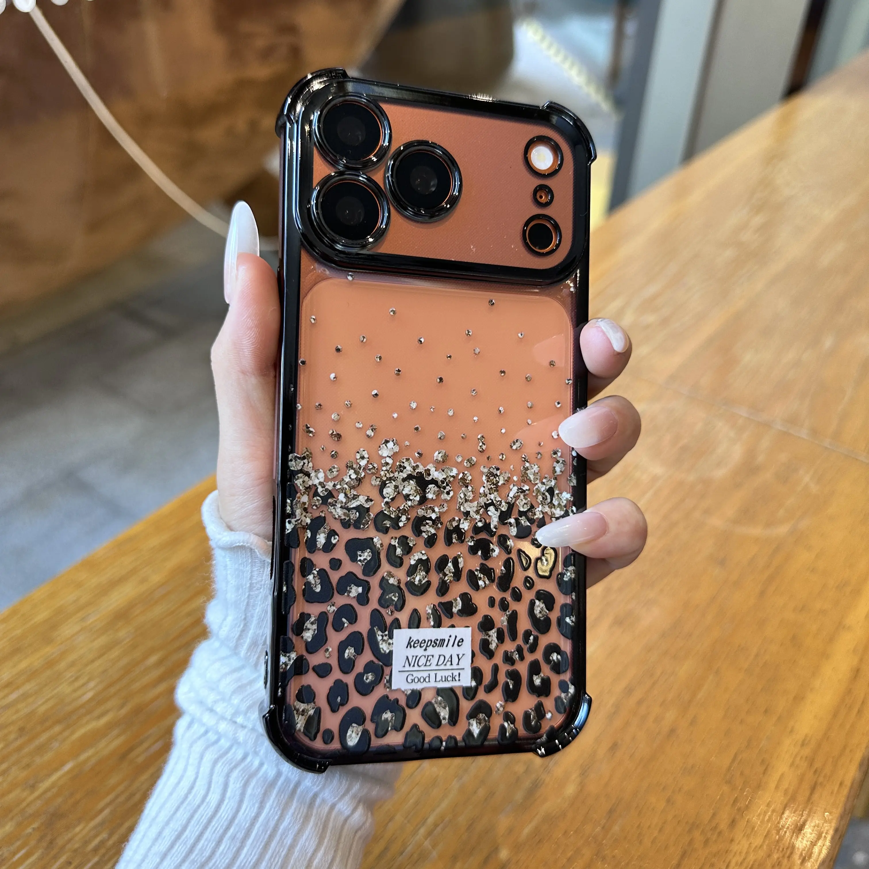 Leopard Print Glitter TPU Laser Craft Smartphone Case, Anti-Drop Protective Cover for iPhone 17,16,15,14,13,12,11 - Handheld Cellphone Devices Accessories
