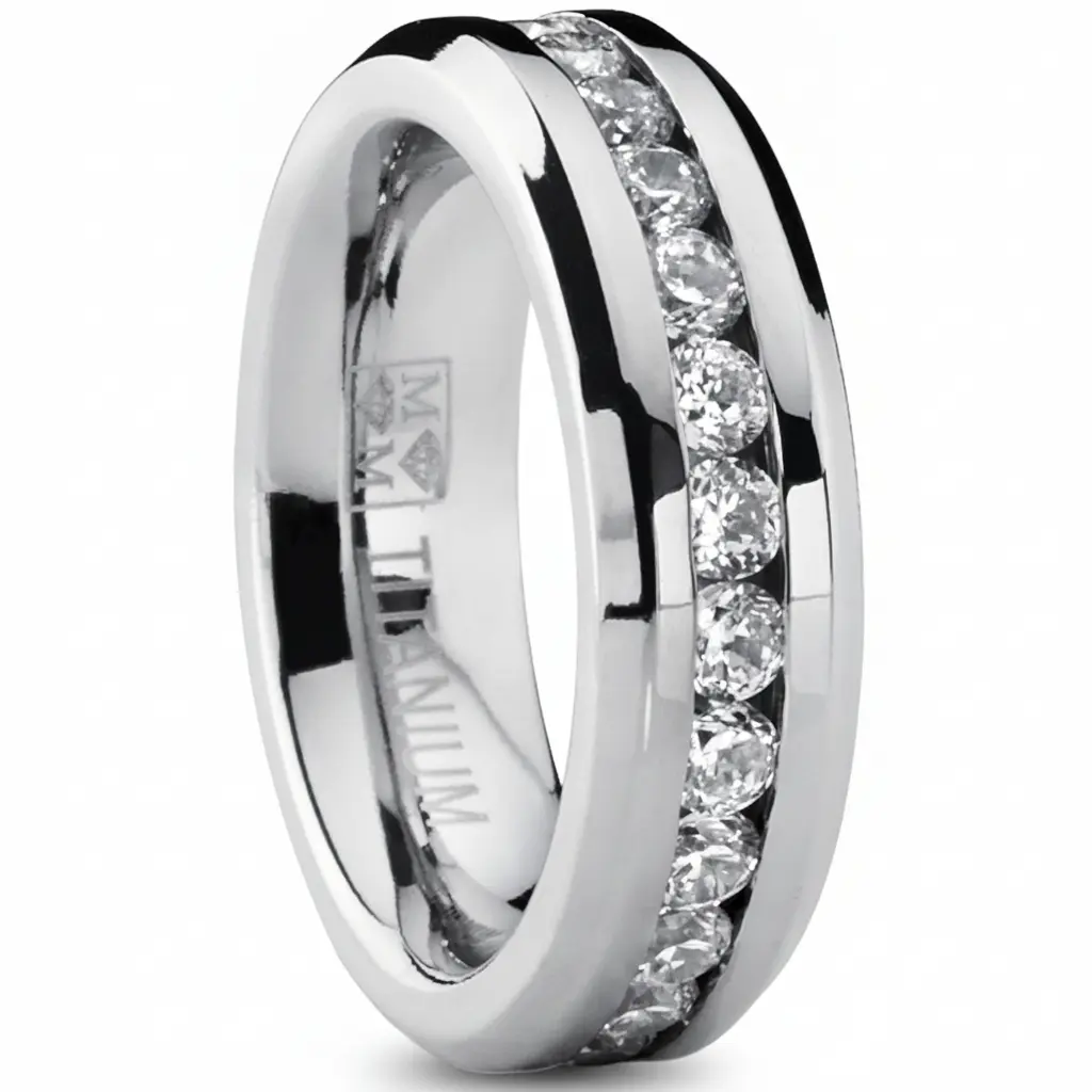 Women's Eternity Titanium Ring - 2.4 Carats Channel Set Cubic Zirconia Designs, 6MM Romantic Artificial Gemstone Ring for Weddings, Female Sizes 4-9