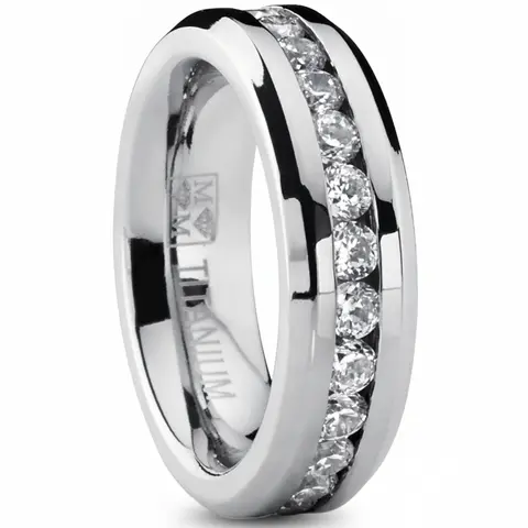Women's Elegant Eternity Titanium Ring - 2.4 Carats Channel Set Cubic Zirconia Designs, 6mm Jewelry for Weddings, Rings for Women Sizes 4-9