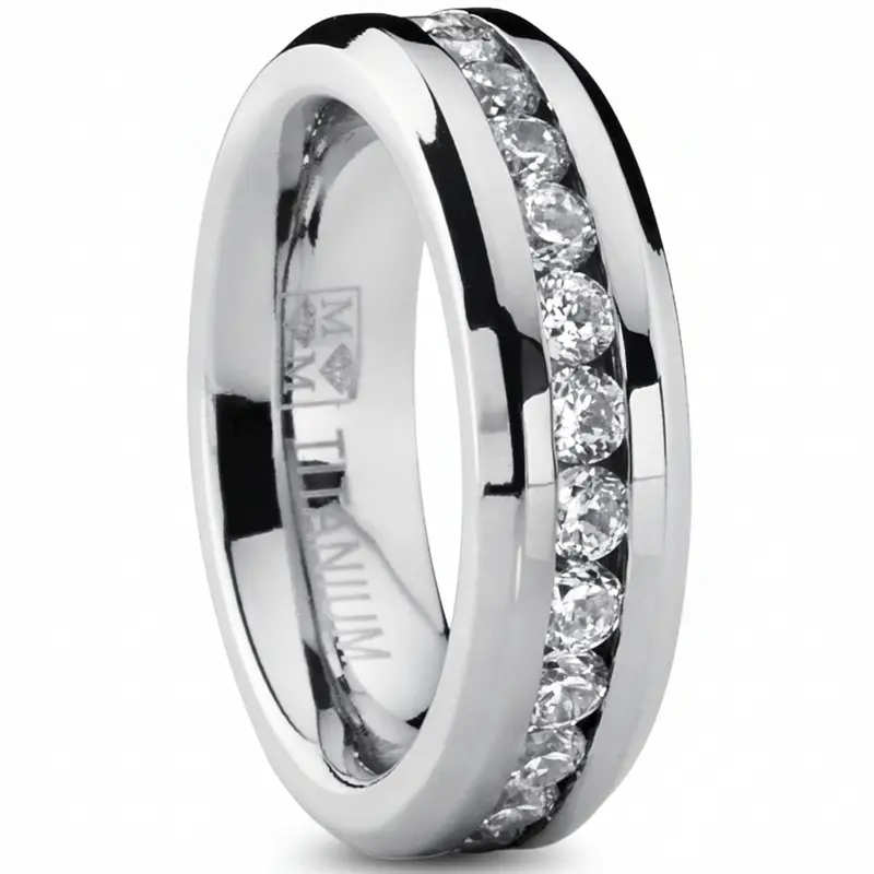 Women's Elegant Eternity Titanium Ring - 2.4 Carats Channel Set Cubic Zirconia Designs, 6mm Jewelry for Weddings, Rings for Women Sizes 4-9