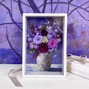 Purple Preserved Rose Flower Frame  No-Water No-Wilt Long-Lasting Home Decor for Bedroom Living Room Desk Ideal Gift for Valentine's Day Birthdays
