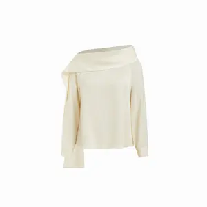 Cider Satin Asymmetrical Neck Long Sleeve Blouse With Scarf