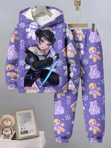 Gingerbread Man Printed Hoodie and Sweatpants Set, Long Sleeve Fitted Casual, Spring & Fall Wear