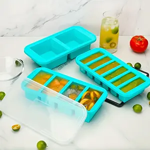 Silicone Food Storage Box, 1 Count 2 Grid Ice Cube Mold with Lid, Leak Proof Container, Freezer Box for Soup, Baking Food, Kitchen Accessories, Utensils, Silicone Containers