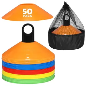 Soccer Cones 50 Pack Disc Cones Training Equipment Agility Cones for Soccer Basketball Football Speed Drills Field Marker Cones with Carry Bag and Drill Guide for Kids Athletes Coaching Practice Backyard Training Train Like a Pro outdoorfun