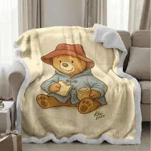 1pc Paddington Bear Lamb Wool Blanket, Super Soft Comfortable Skin-Friendly, Multi-Style Vintage Bed Sofa Chair Decorative Hanging Rug, Ideal Gift
