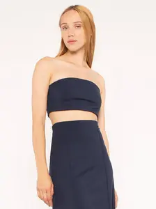Navy Ponte Knit Bandeau Top