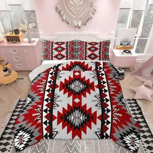 Boho Bedding Set, Soft Bohemian Comforter Set, Aztec Duvet Quilt Microfiber Tribal Bedroom Decor