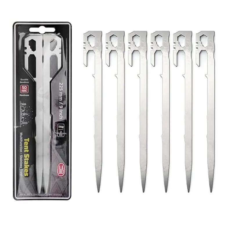 Tent Poles 6 Piece Set, Stainless Steel Ground Stakes, Lightweight Camping Essentials, 11 Inch 2.5 Oz, Tent Accessories