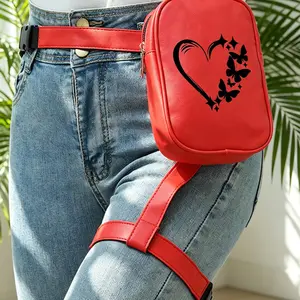 Heart Butterfly Theme Leg Bag, Adjustable Strap Anti-Shake, Multi-Functional Storage, Casual Messenger Bag for Daily Commute, Cycling, Travel, Zipper Fanny Pack