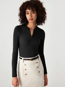 Cider Jersey V-neck Zipper Bodysuit