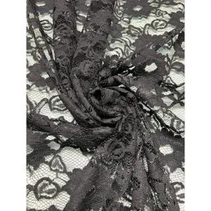 Black floral style lingerie lace, used for apparel. Sold by the yard