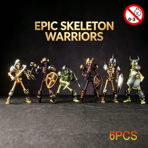 6-Piece Set Colorful Painted T13 Skeleton Knight Multi-Jointed Action Figure, Medieval Warrior Model Collectible Display Piece